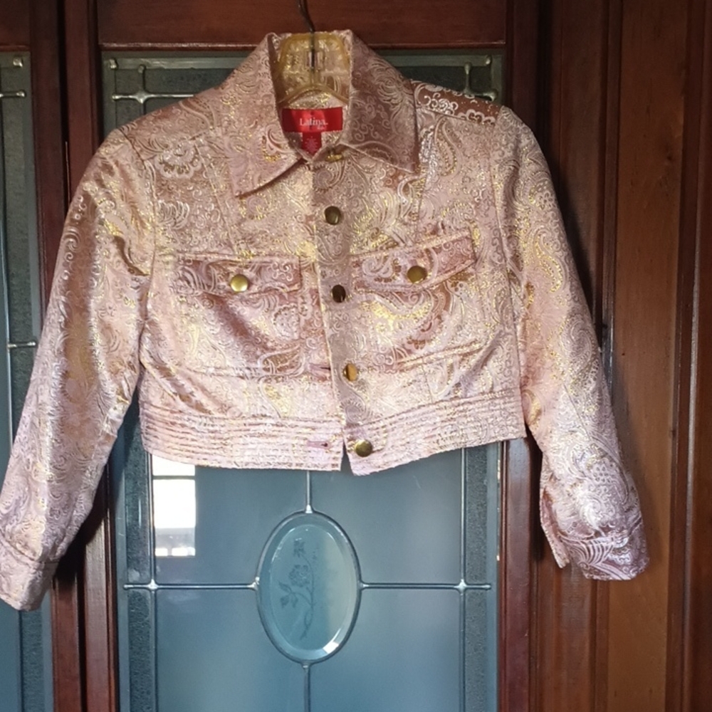 Cropped Pale Pink And Gold Latina Life Jacket Size 4
